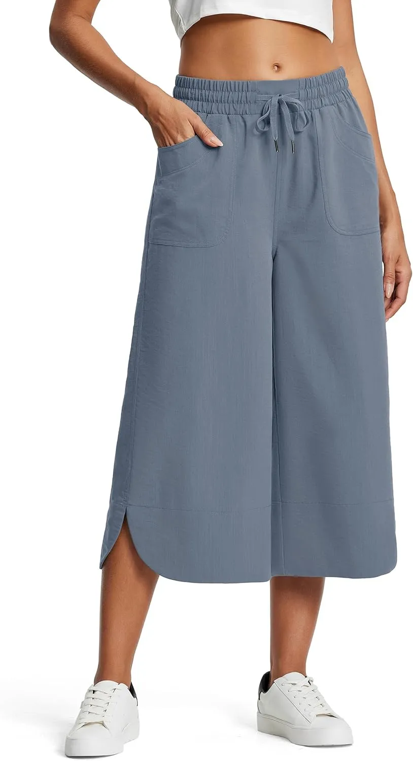 18" Capri Pants for Women Wide Leg Capris with Pockets for Women Lightweight Womens Capris for Summer Yoga Casual
