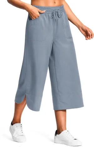 18" Capri Pants for Women Wide Leg Capris with Pockets for Women Lightweight Womens Capris for Summer Yoga Casual