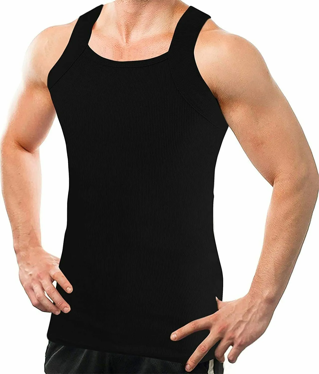 2-4 Packs Men's G-Unit Style Cotton Tank Tops Square Cut Muscle Rib A-Shirts
