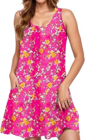 2025 Summer Dresses Womens Beach Boho Sleeveless Vintage Floral Flowy Pocket Tshirts Tanks Tunic Short Mini Sundresses