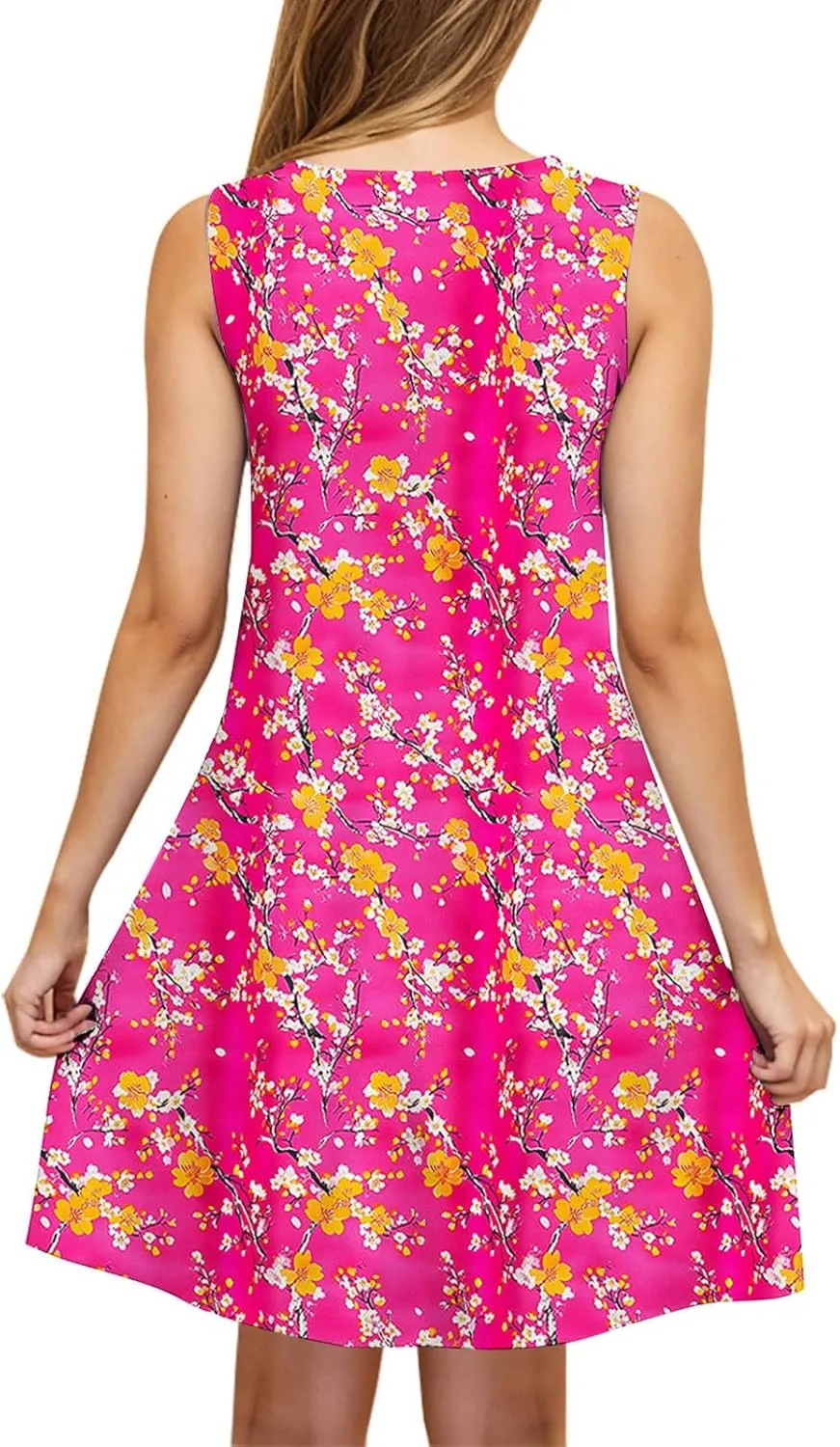 2025 Summer Dresses Womens Beach Boho Sleeveless Vintage Floral Flowy Pocket Tshirts Tanks Tunic Short Mini Sundresses