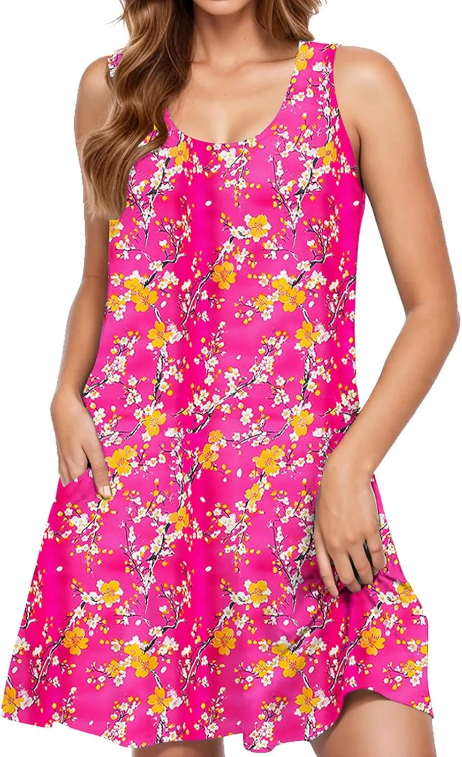 2025 Summer Dresses Womens Beach Boho Sleeveless Vintage Floral Flowy Pocket Tshirts Tanks Tunic Short Mini Sundresses