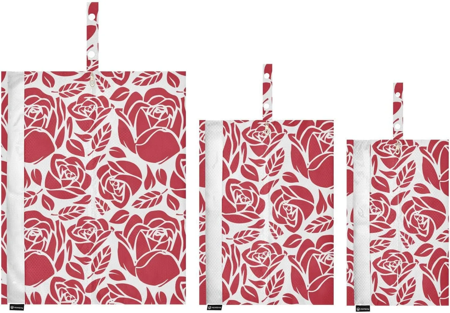 3 Set Packing Cubes Travel Luggage Packing Organizers with Handle and Transparent PVC Waterproof Packing Cubes for Suitcases Accessories in 3 Sizes Red Rose
