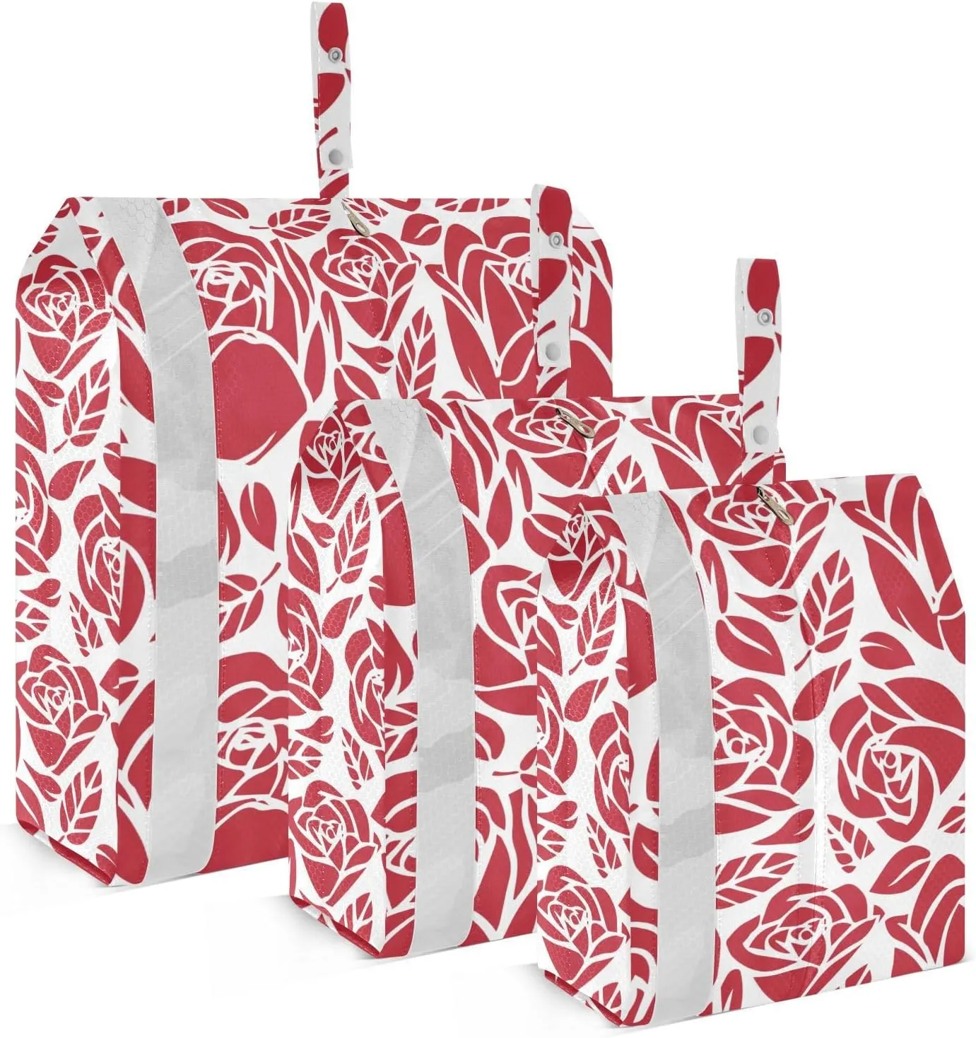 3 Set Packing Cubes Travel Luggage Packing Organizers with Handle and Transparent PVC Waterproof Packing Cubes for Suitcases Accessories in 3 Sizes Red Rose