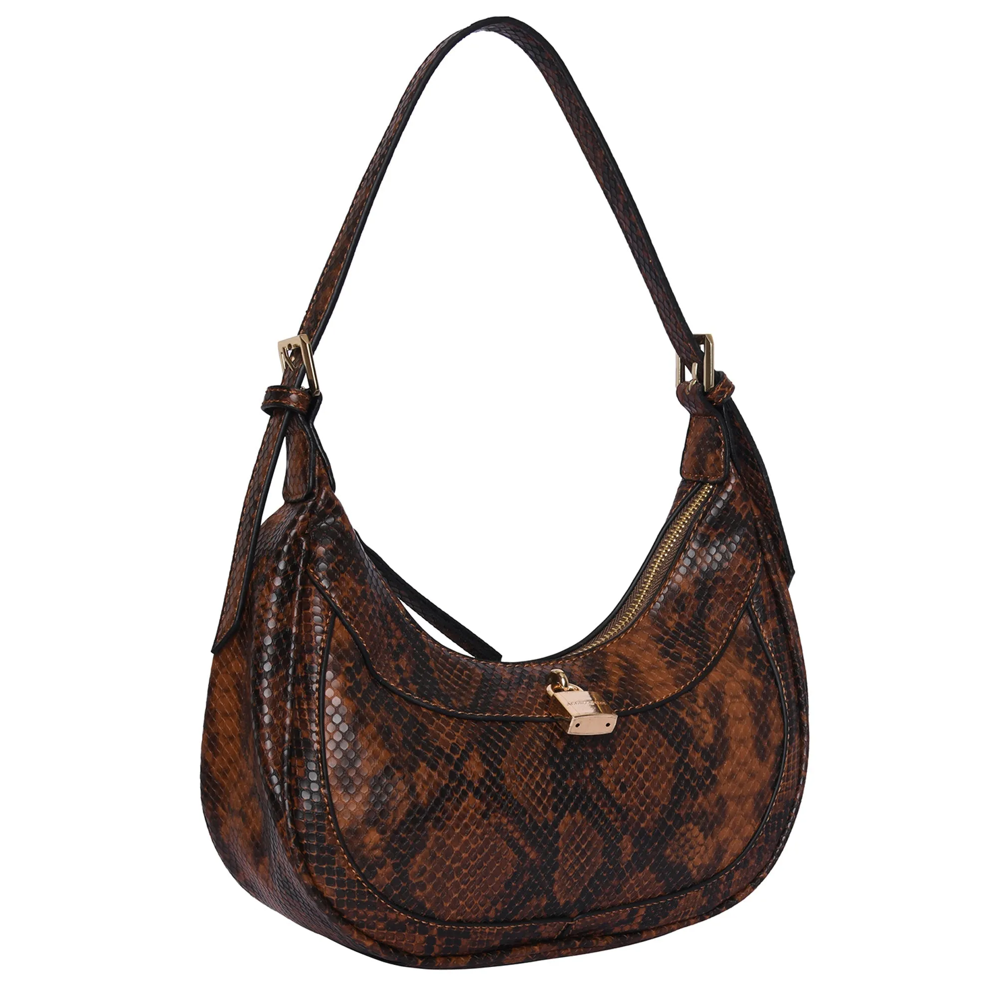 Accessorize London Women's Faux Leather Brown Snake Padlock Shoulder Bag