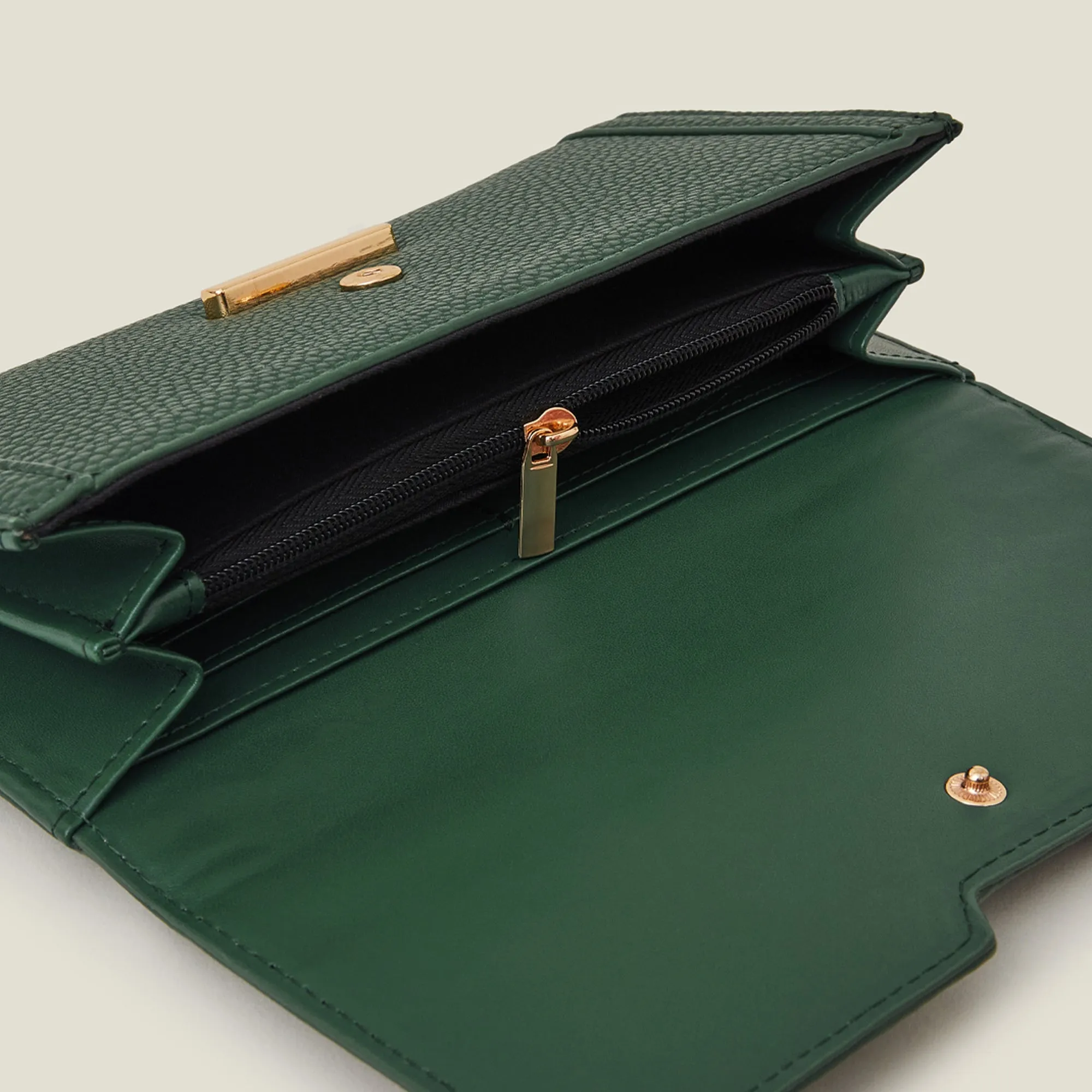 Accessorize London Women's Green Metal Detail Faux Leather Purse