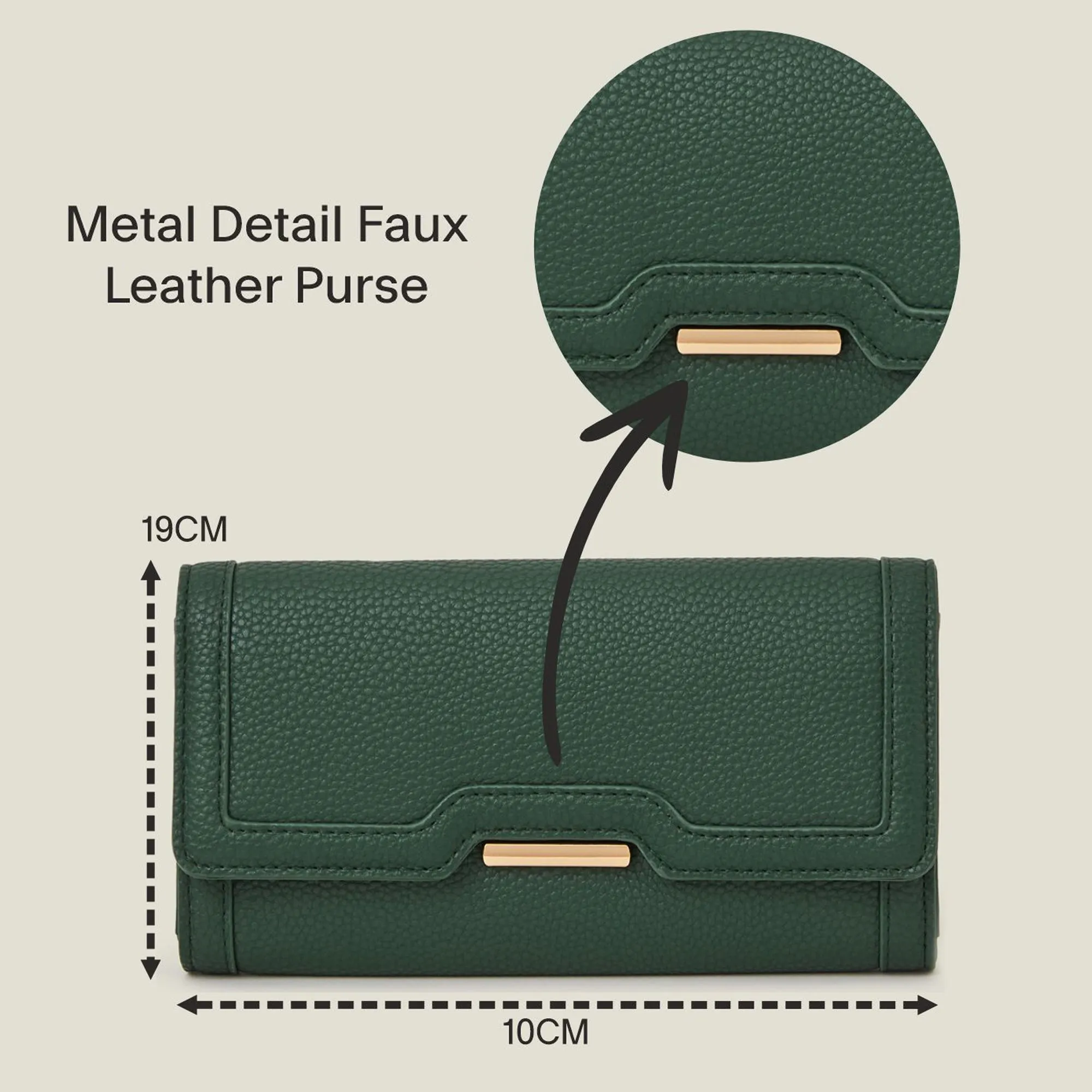 Accessorize London Women's Green Metal Detail Faux Leather Purse