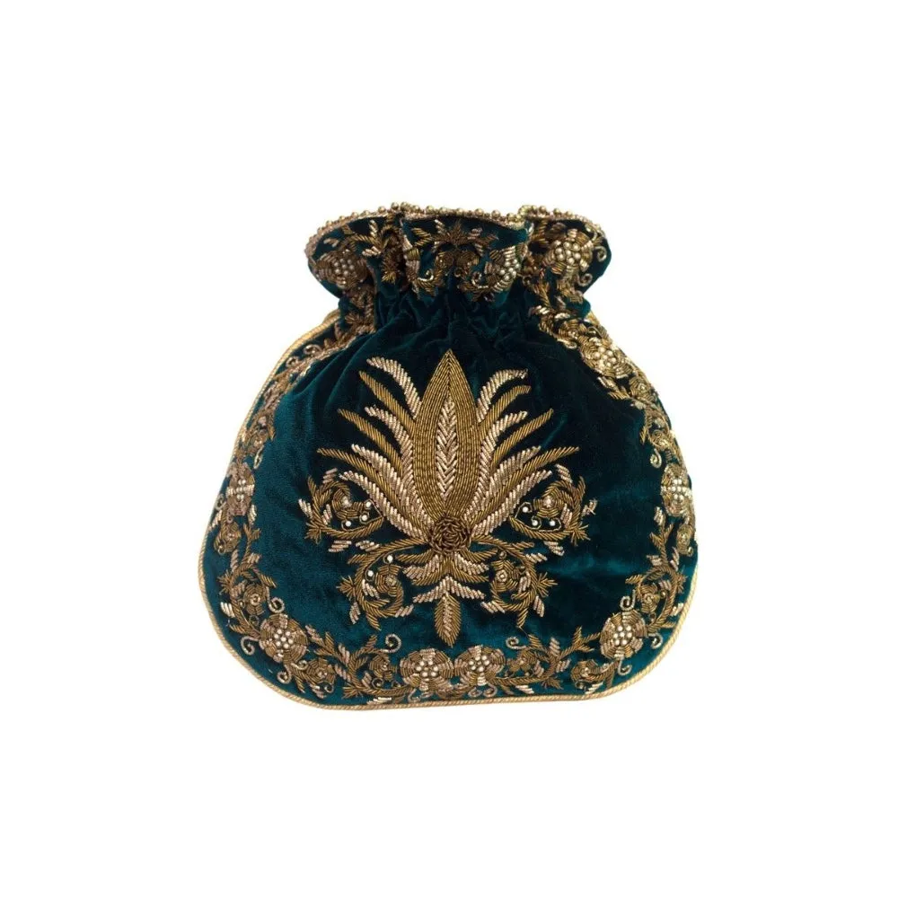 Adora By Ankita Teal Fleur De Lis Bag