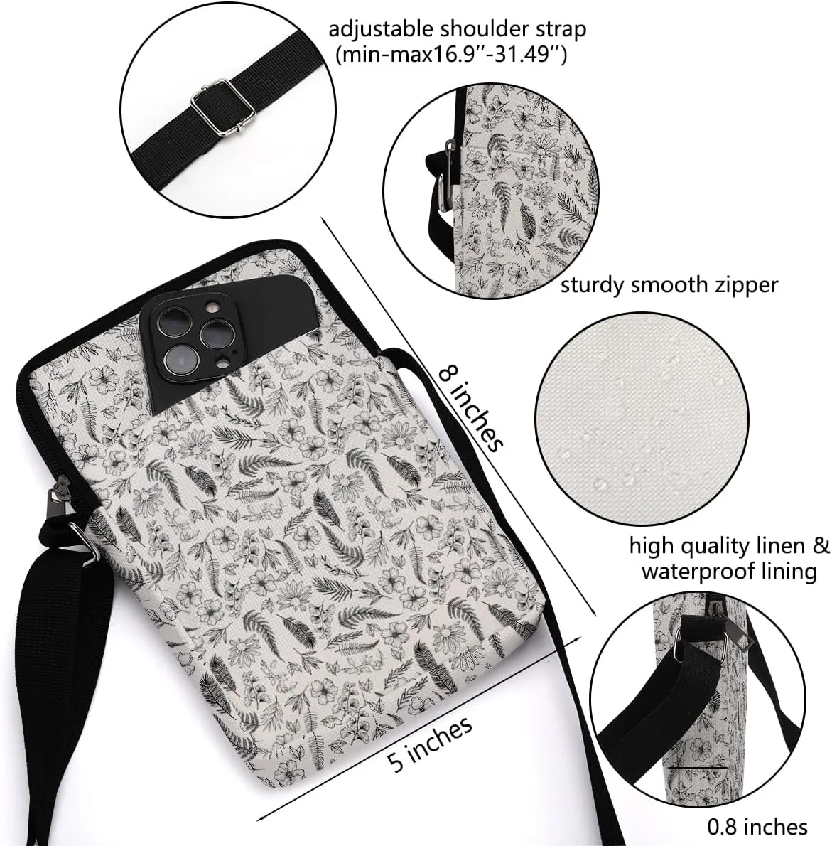 Aesthetic Floral Crossbody Bags for Women Sling Bag Multi Waterproof Small Shoulder Sling Purse Bag with Adjustable Strap Cell Phone Bags for Women Girls Friends Sister Camping Travel Work Friendship