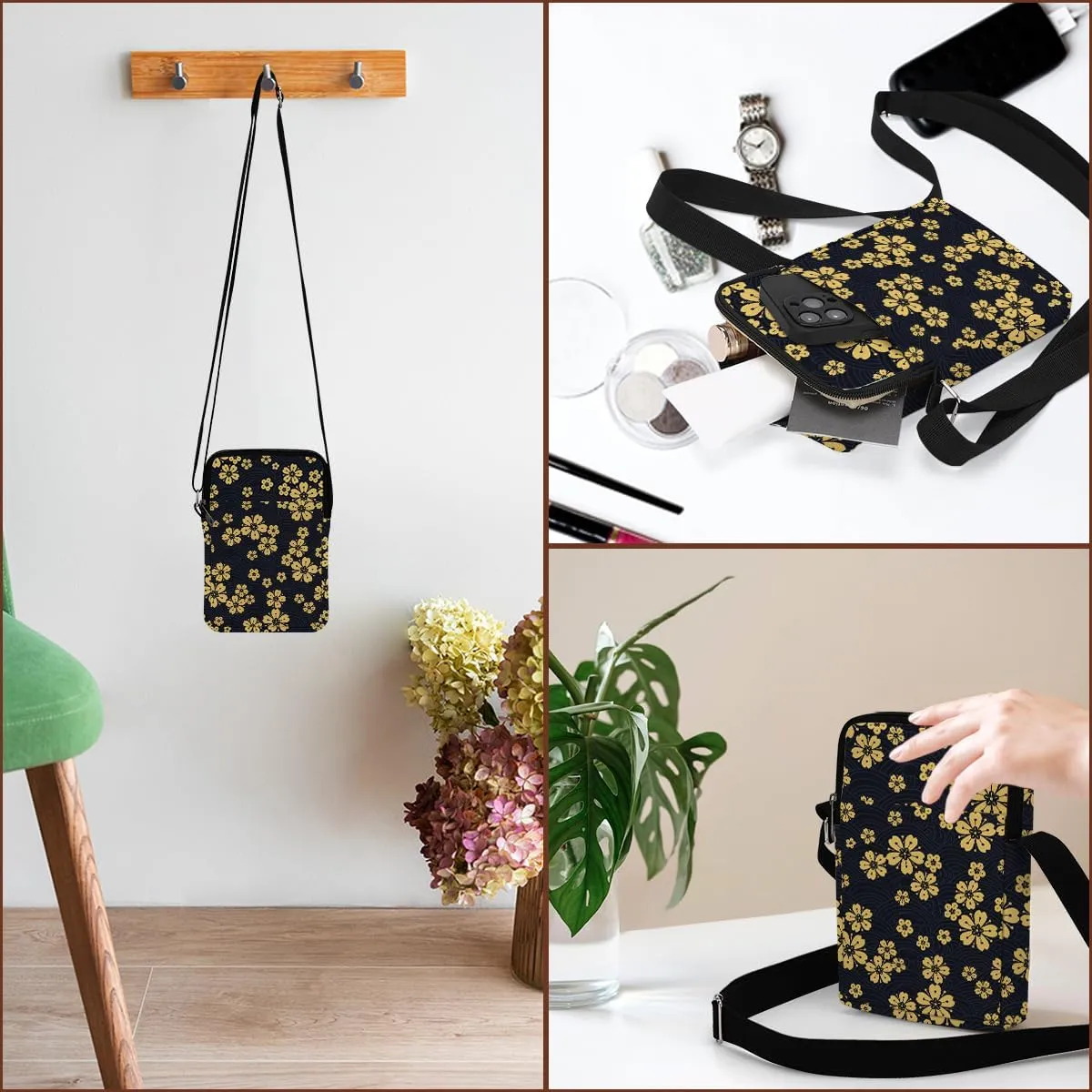 Aesthetic Floral Crossbody Bags for Women Sling Bag Multi Waterproof Small Shoulder Sling Purse Bag with Adjustable Strap Cell Phone Bags for Women Girls Friends Sister Camping Vacation Friendship
