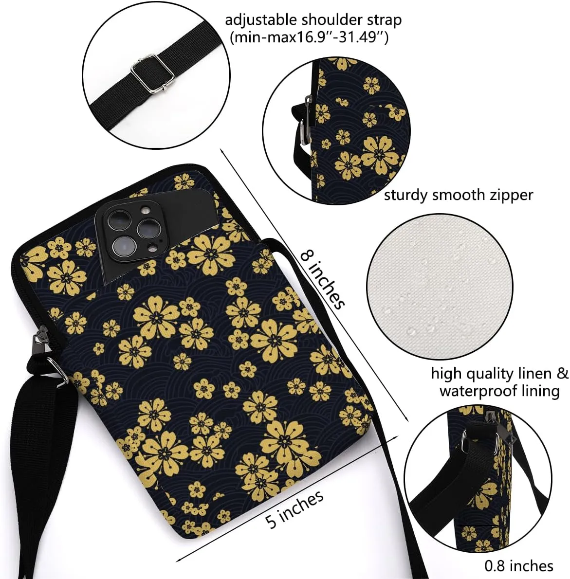 Aesthetic Floral Crossbody Bags for Women Sling Bag Multi Waterproof Small Shoulder Sling Purse Bag with Adjustable Strap Cell Phone Bags for Women Girls Friends Sister Camping Vacation Friendship