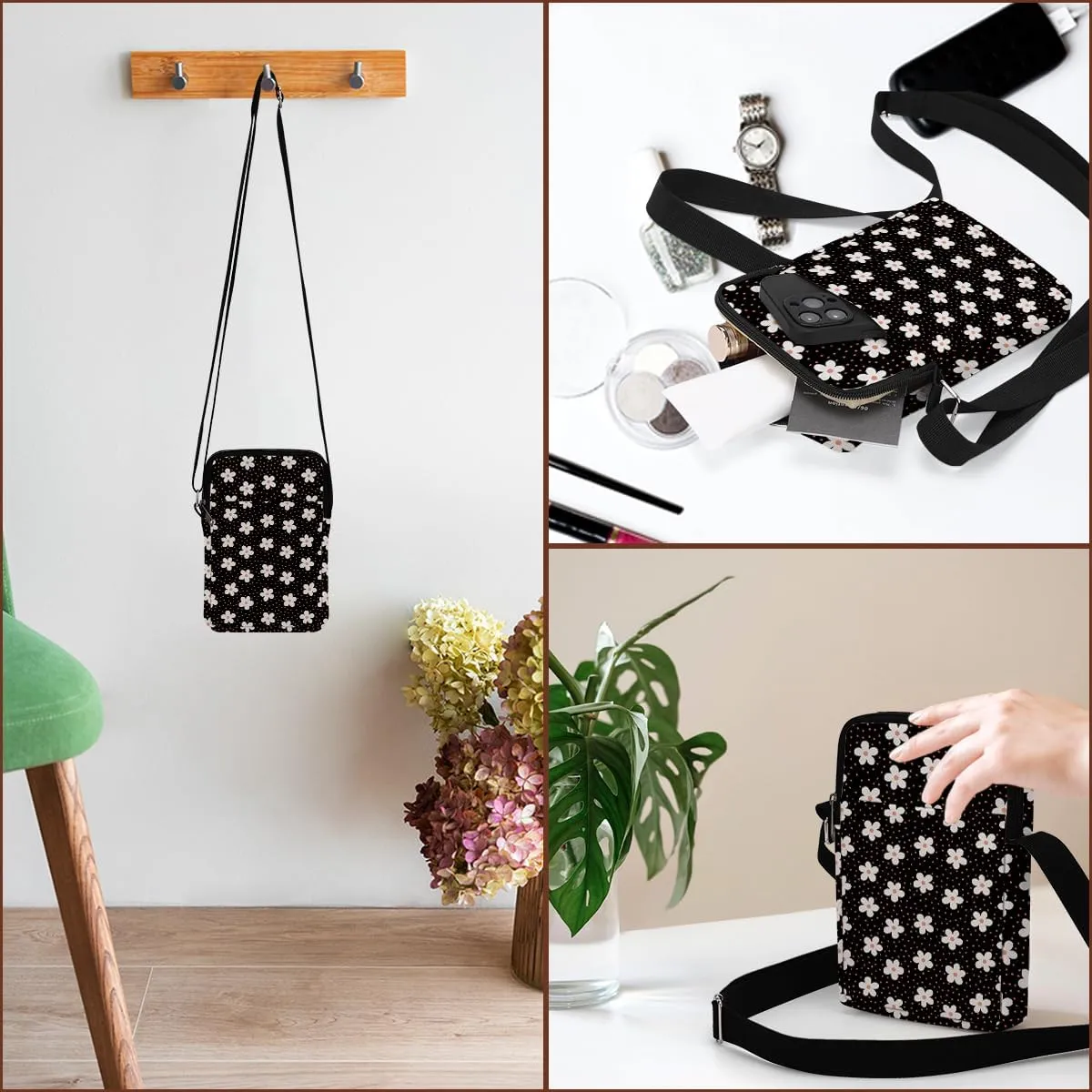 Aesthetic Floral Crossbody Bags for Women Sling Bag Multi Waterproof Small Shoulder Sling Purse Bag with Adjustable Strap Cell Phone Bags Thank You Gift for Aunt Daughter Coach Travel Camping Birthday