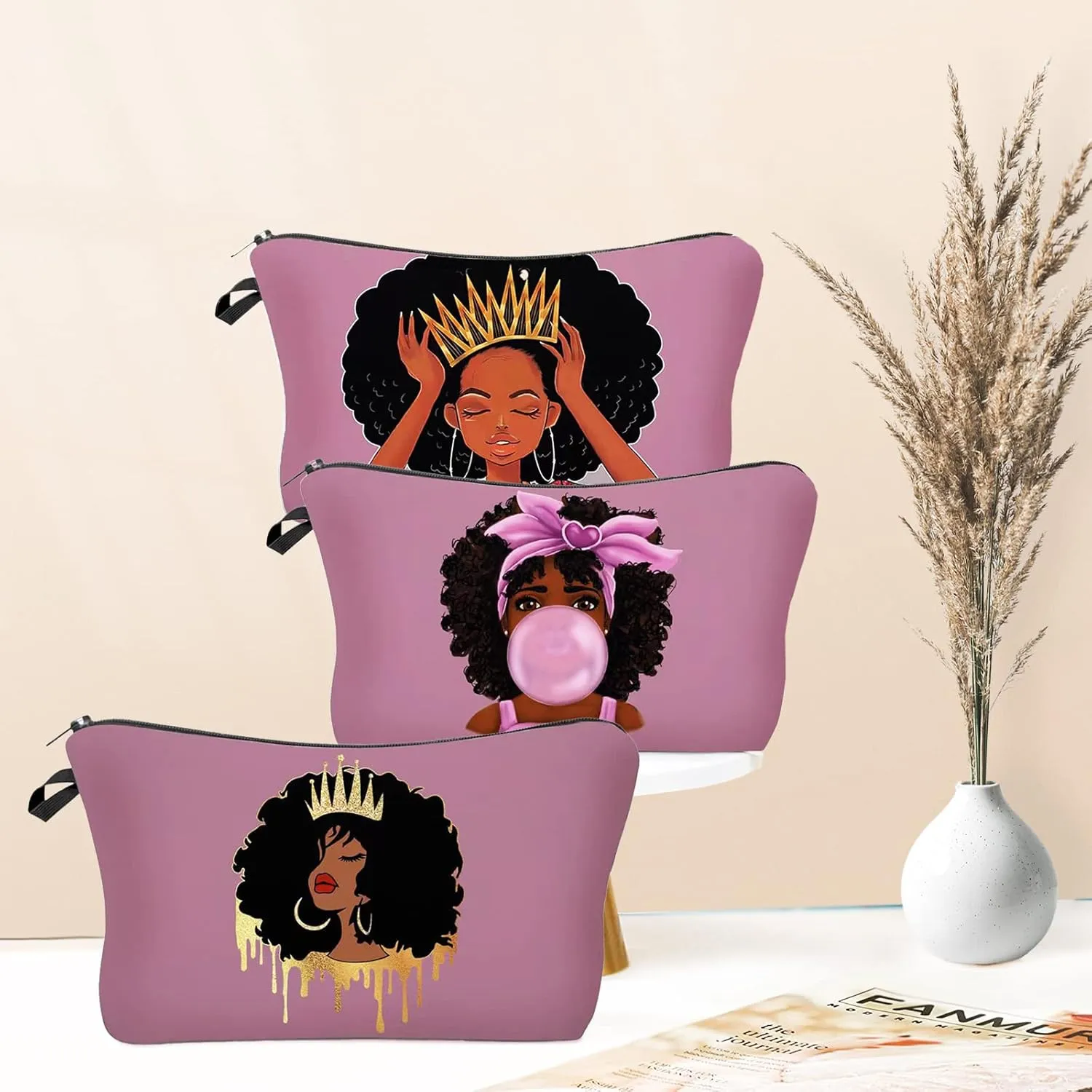 African American Makeup Bag for Purse Afro Black Cosmetic Bags for Women Inspirational Gift Small Funny Cosmetics Pouch Travel Bag Cases for Toiletries Accessories Organizer