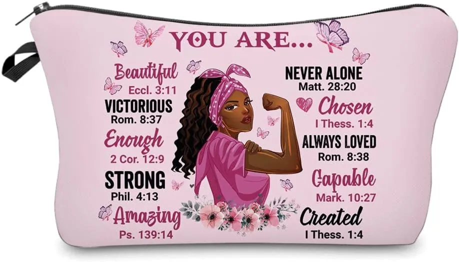 African American Makeup Bag for Purse You Are Beautiful Victorios Enough Strong Amazing Afro Black Cosmetic Bags for Women Inspirational Gift Small Funny Cosmetics Pouch Travel Bag Cases