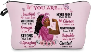African American Makeup Bag for Purse You Are Beautiful Victorios Enough Strong Amazing Afro Black Cosmetic Bags for Women Inspirational Gift Small Funny Cosmetics Pouch Travel Bag Cases