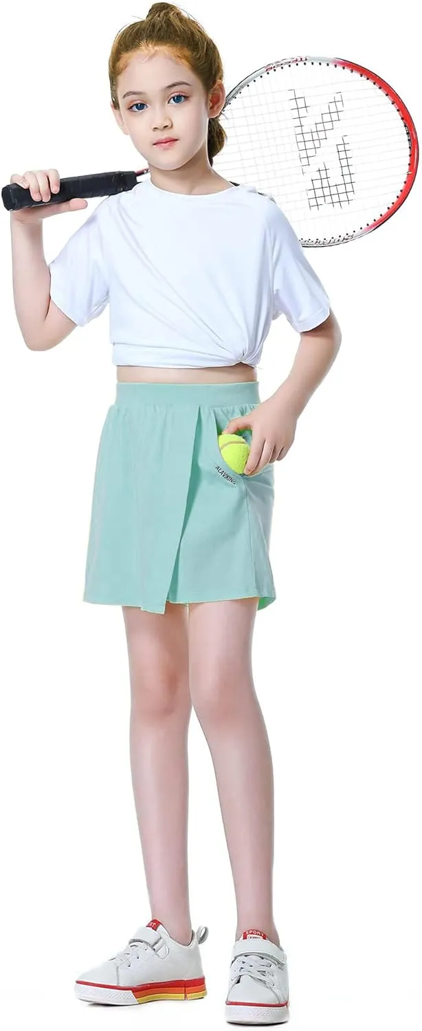 ALAVIKING Girls Athletic Skirt Cotton Active Tennis Skort Running Workout Skort Skirts Size 3-12 Years