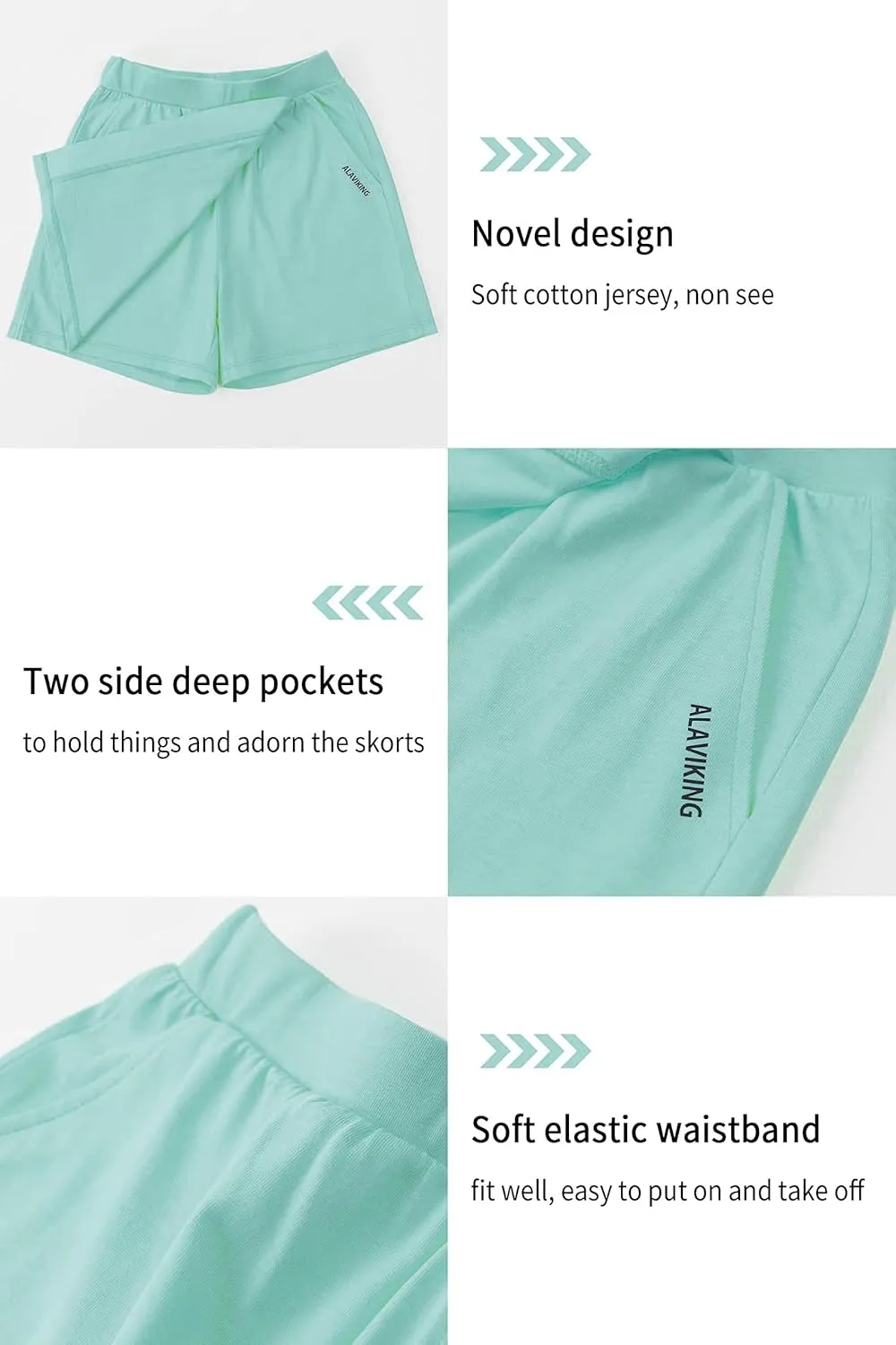 ALAVIKING Girls Athletic Skirt Cotton Active Tennis Skort Running Workout Skort Skirts Size 3-12 Years