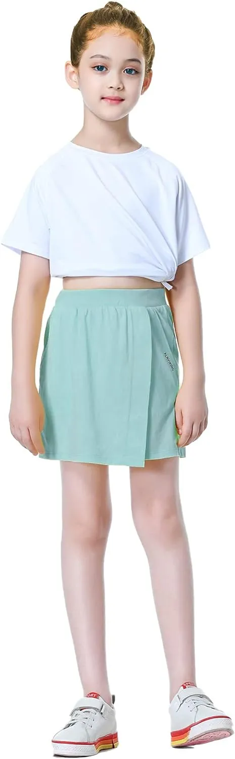 ALAVIKING Girls Athletic Skirt Cotton Active Tennis Skort Running Workout Skort Skirts Size 3-12 Years