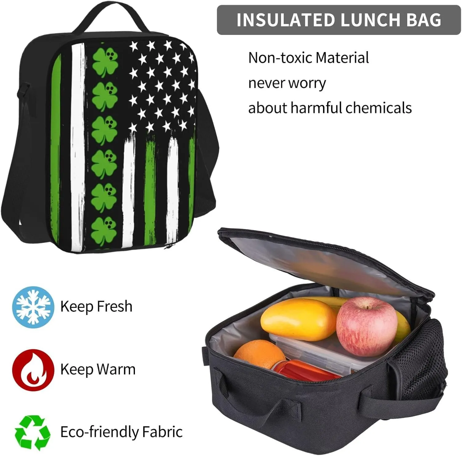 American Flag St Patrick's Day Vintage Bowling Irish Multifunctional Pocket Backpack Crossbody Lunch Bag Pencil Case 3Pcs Set Large Capacity Backpack