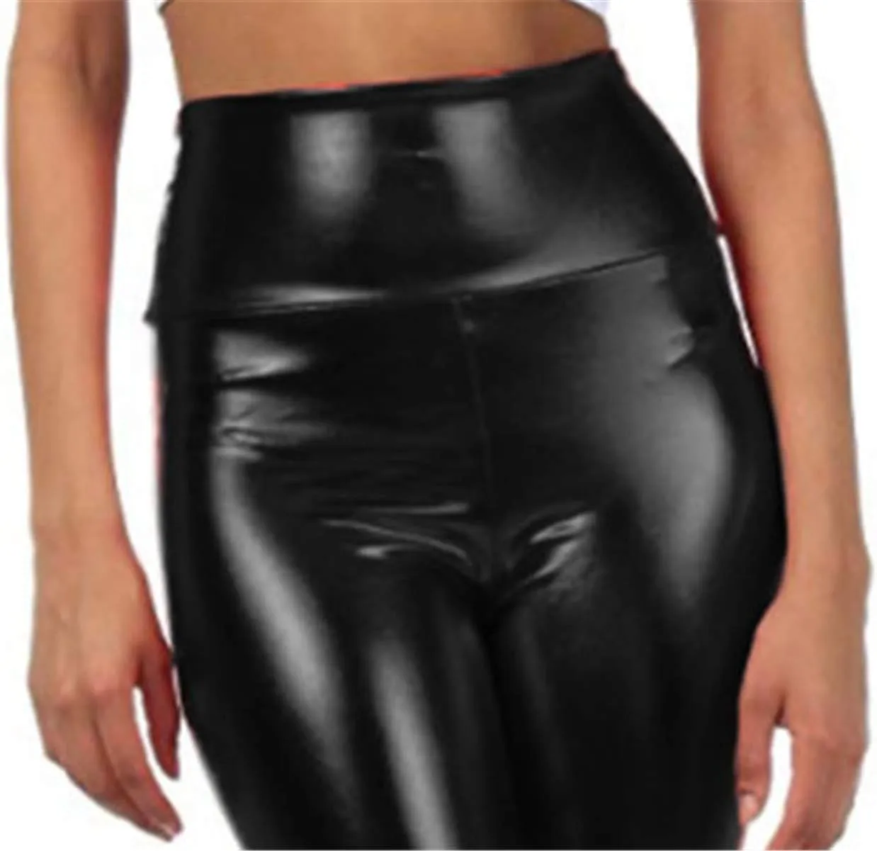Andongnywell Womens Faux Leather Leggings Pants Uplifting Hip High Waist Tummy Slim Sexy Reflective Trousers