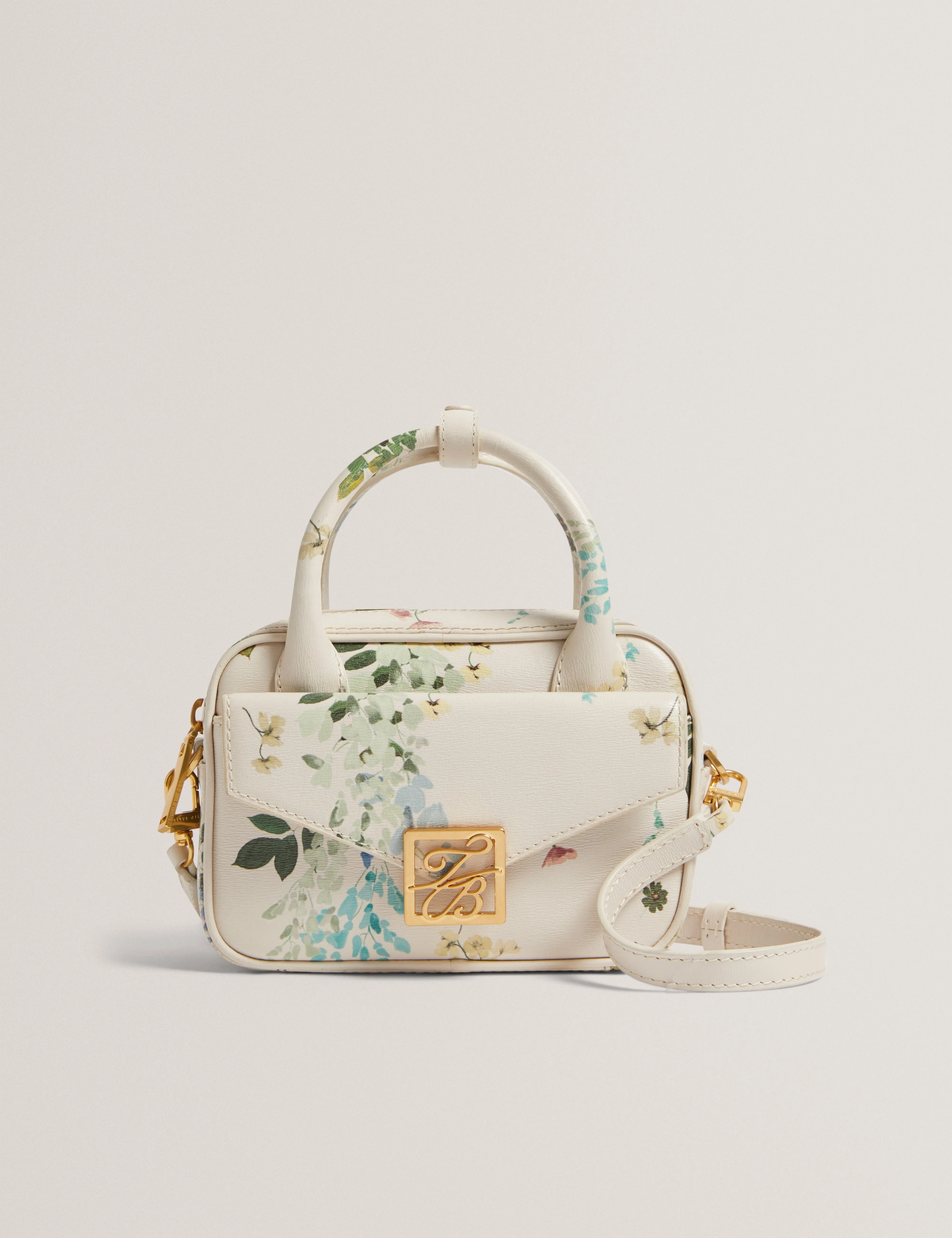 Anilee Tb Detail Floral Mini Leather Bag Ecru