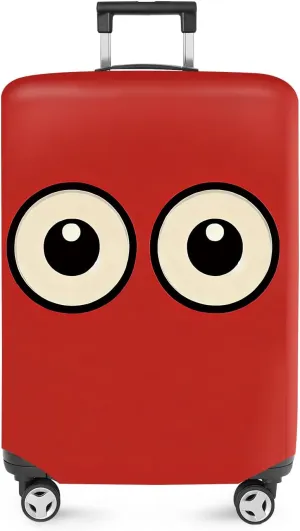 ANNA QUEEN Funny Cartoon Eyes Luggage Cover, Red Suitcase Protector with Cute Big Eyes Design, Travel Suitcase Cover for 18-32 Inch Luggage, Stretchable & Washable Spandex Travel Accessories