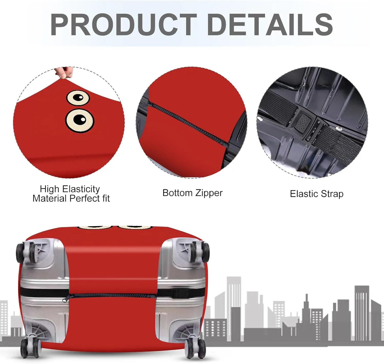 ANNA QUEEN Funny Cartoon Eyes Luggage Cover, Red Suitcase Protector with Cute Big Eyes Design, Travel Suitcase Cover for 18-32 Inch Luggage, Stretchable & Washable Spandex Travel Accessories
