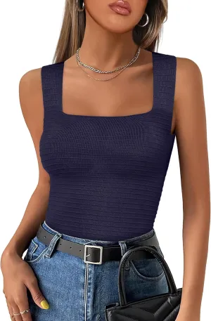 ANRABESS Tank Tops for Women 2025 Summer Square Neck Rib Knit Sleeveless Basic Slim Fit Shirts Casual Top Trendy Outfits