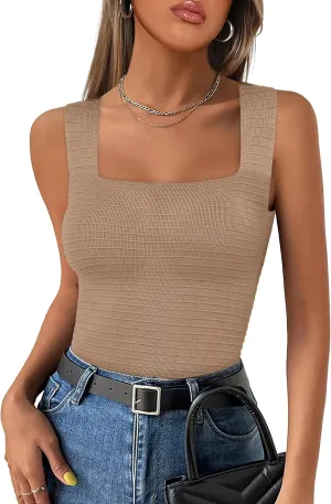 ANRABESS Tank Tops for Women 2025 Summer Square Neck Rib Knit Sleeveless Basic Slim Fit Shirts Casual Top Trendy Outfits