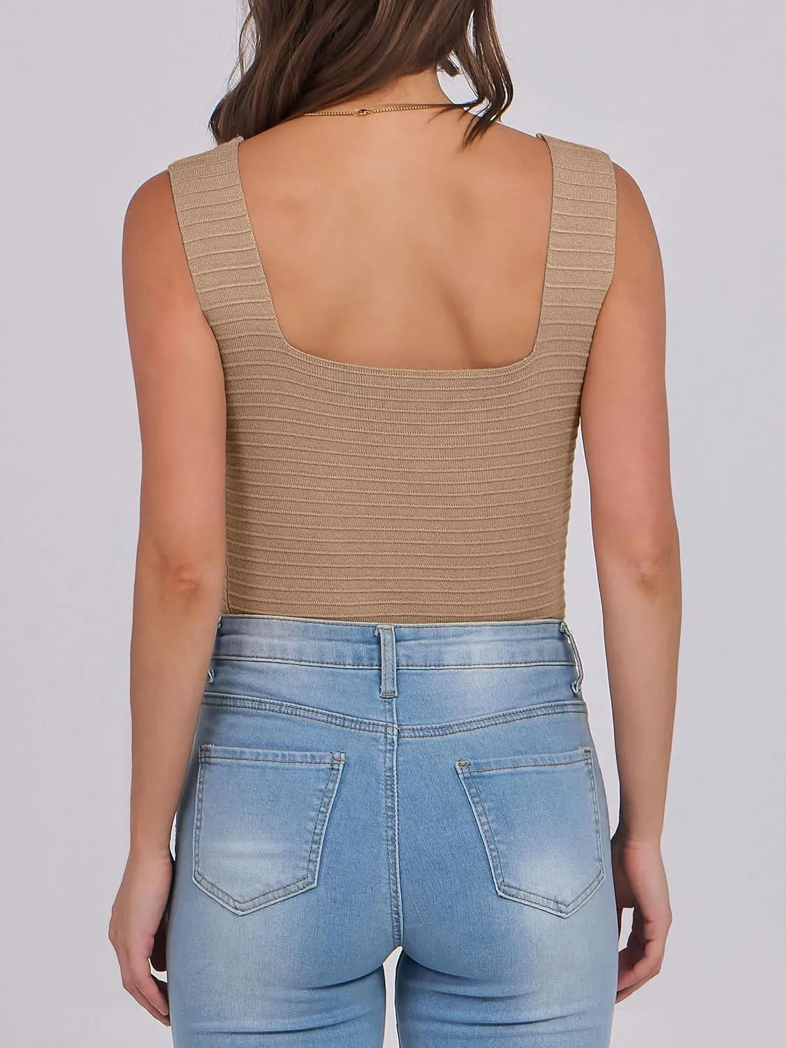 ANRABESS Tank Tops for Women 2025 Summer Square Neck Rib Knit Sleeveless Basic Slim Fit Shirts Casual Top Trendy Outfits