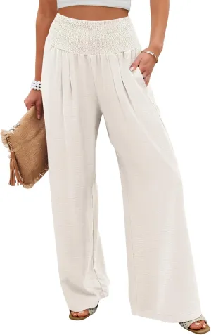 ANRABESS Women Palazzo Pants Summer Flowy Wide Leg High Waist Lounge Trousers with Pockets 2025 Casual Beach Vacation Outfits