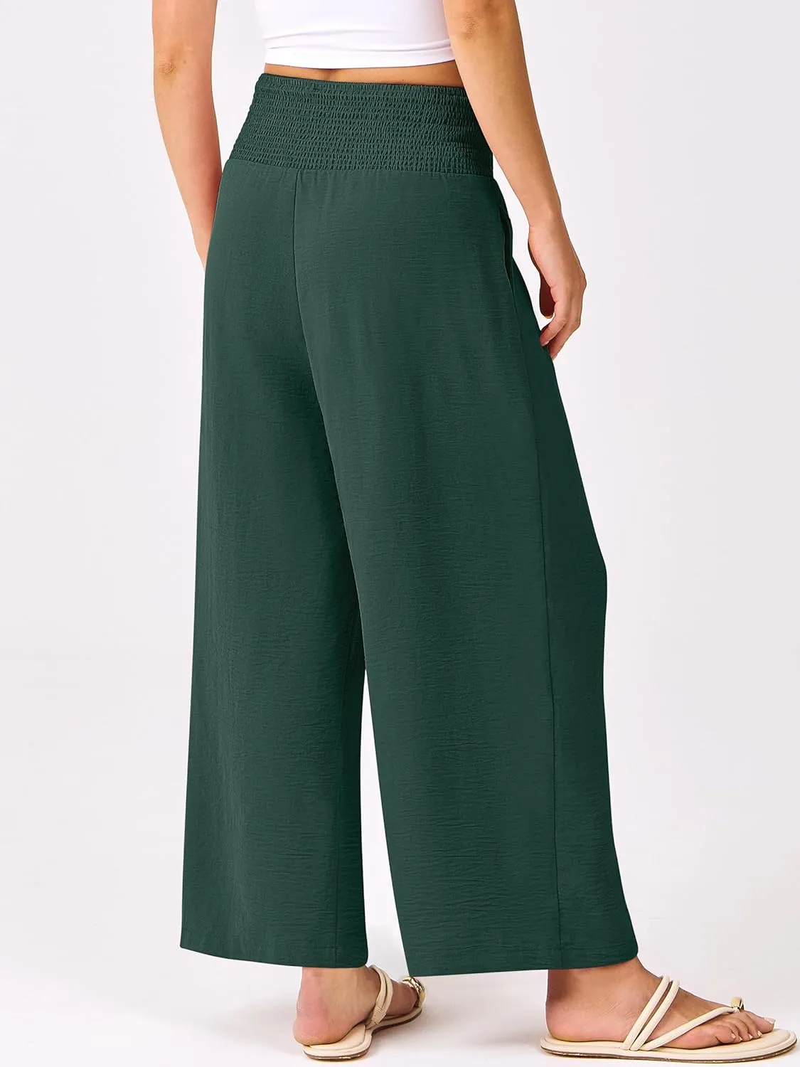 ANRABESS Womens Cropped Pants Wide Leg High Waisted Palazzo Pants Summer Flowy Beach Lounge Casual Trousers with Pockets