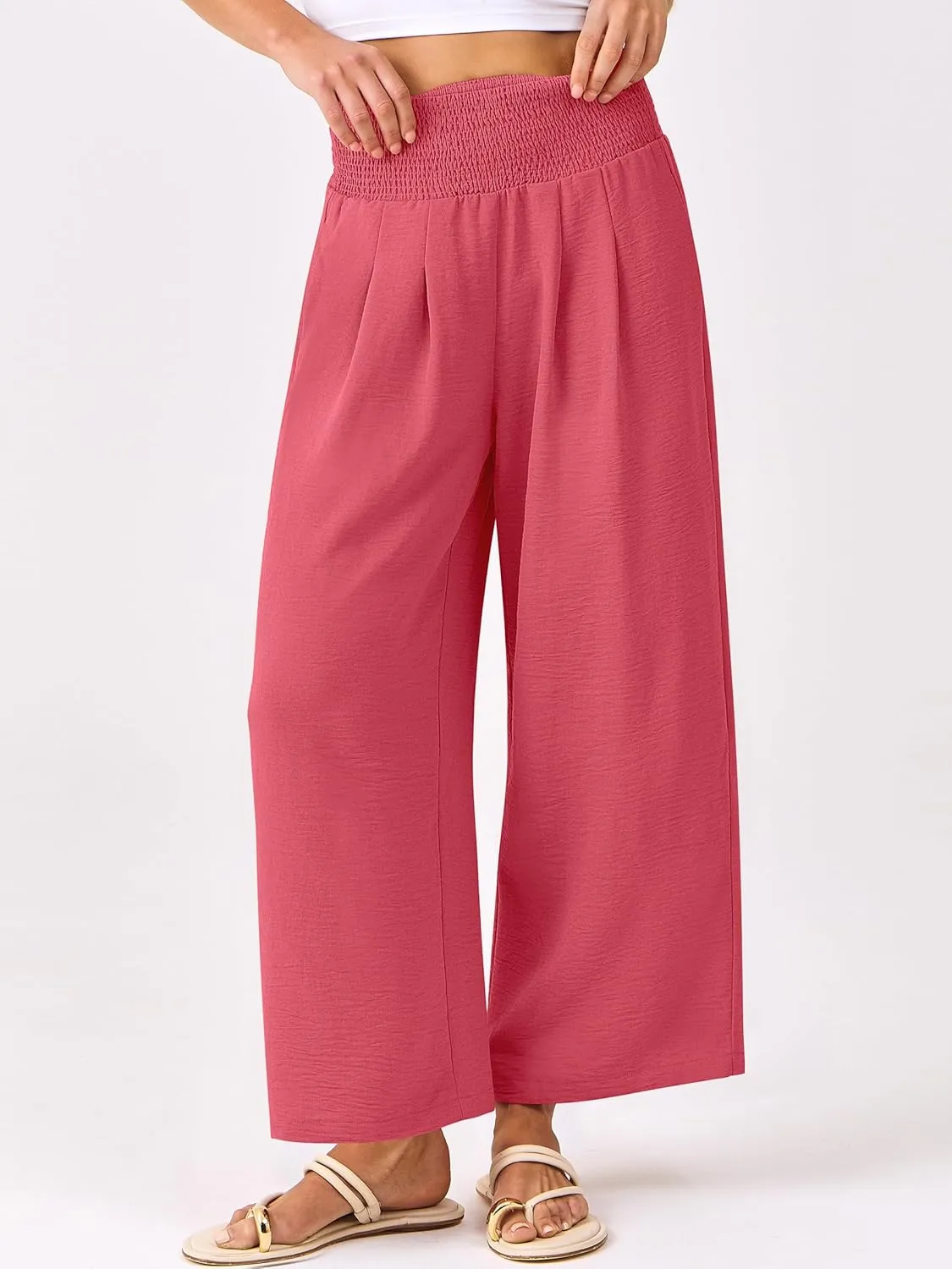 ANRABESS Womens Pants Wide Leg High Waisted Palazzo Pants Summer Flowy Beach Lounge Casual Trousers with Pockets