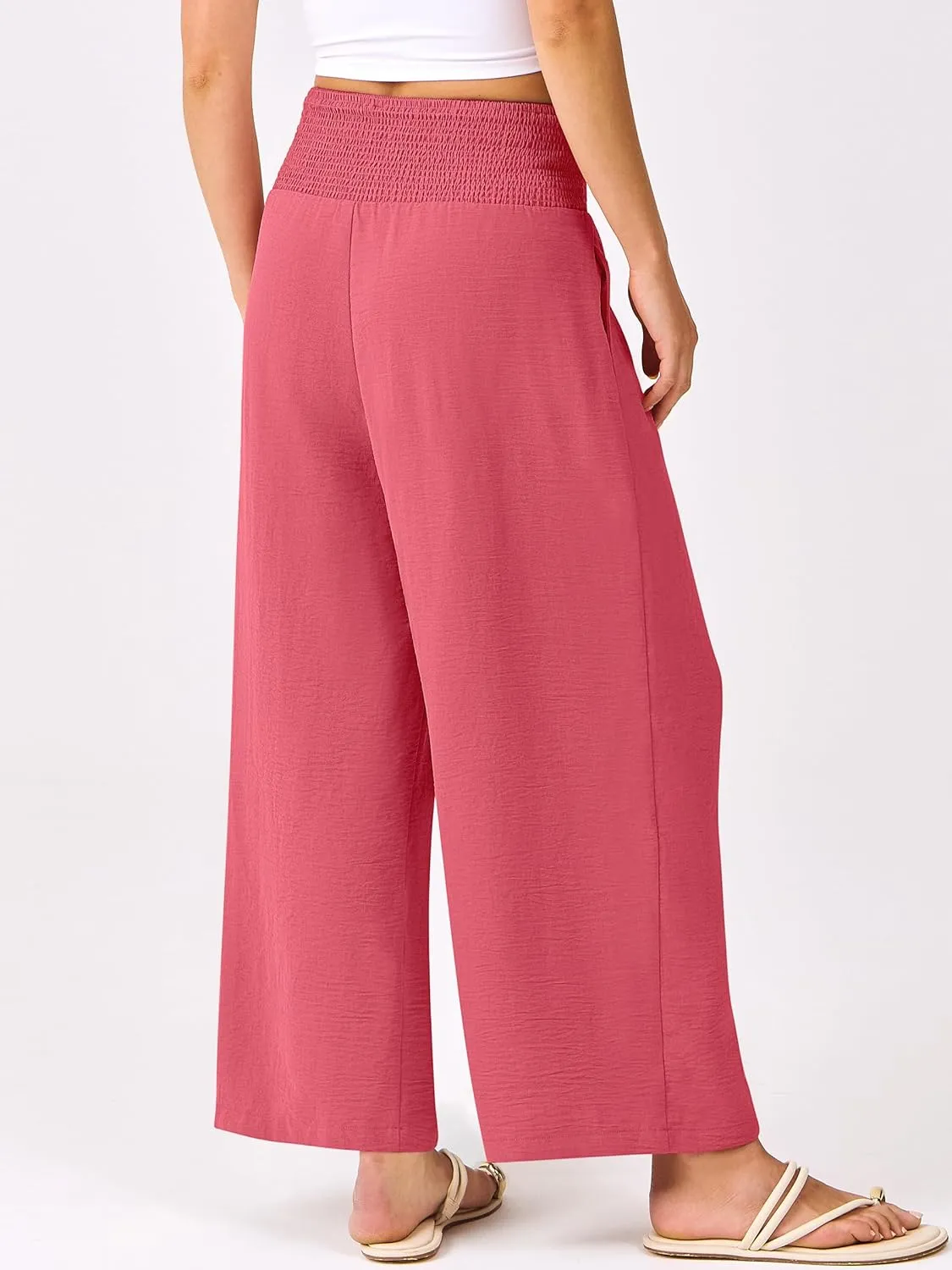 ANRABESS Womens Pants Wide Leg High Waisted Palazzo Pants Summer Flowy Beach Lounge Casual Trousers with Pockets