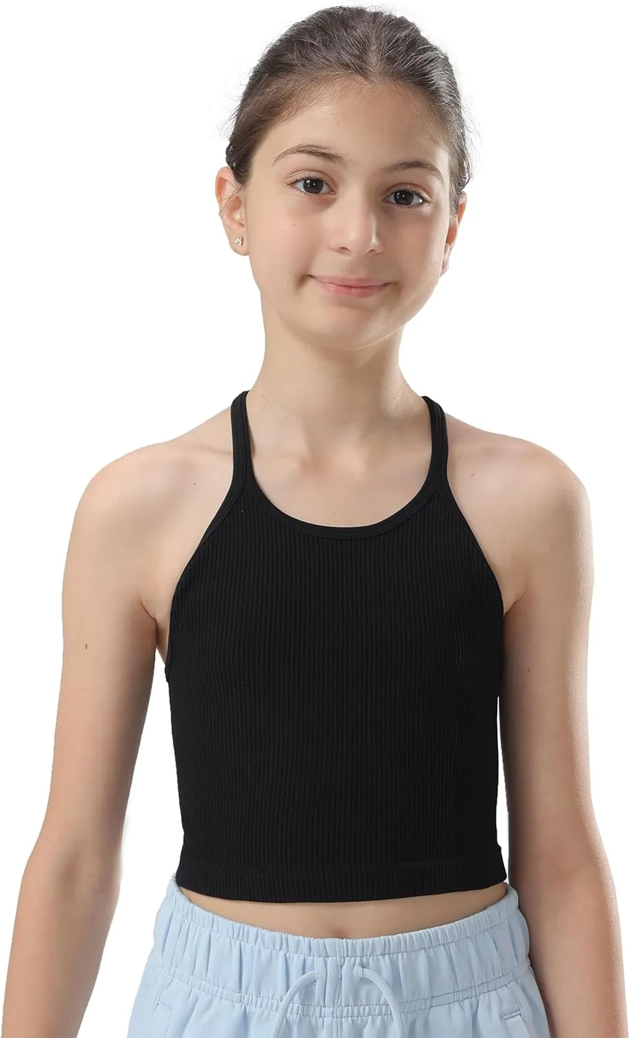 Attifall Girls Ribbed Crop Tank Top Pack Seamless Racerback Cami Tanks for Teen Girl Dance Athletic Cropped Tops