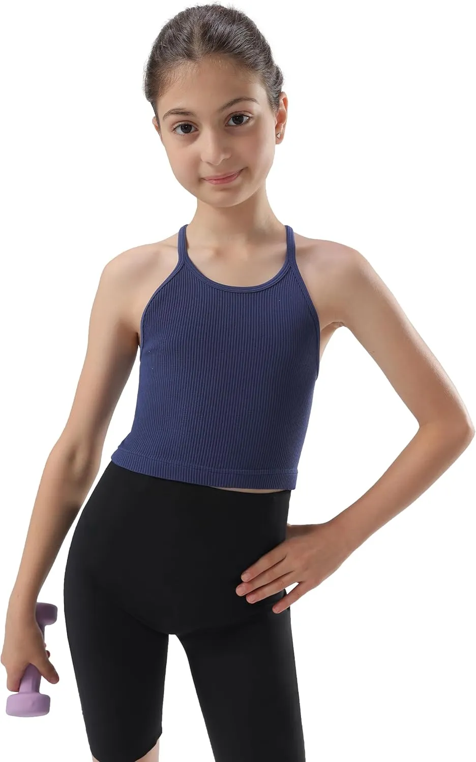 Attifall Girls Ribbed Crop Tank Top Pack Seamless Racerback Cami Tanks for Teen Girl Dance Athletic Cropped Tops
