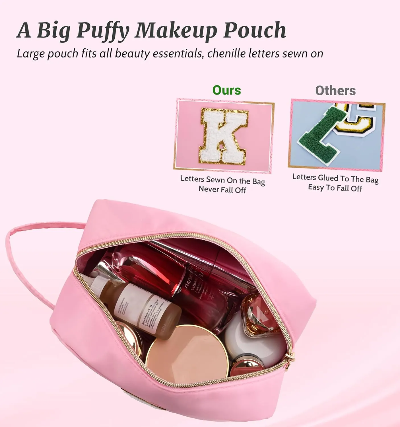Aveniee Initial Travel Makeup Bag for Women,Monogram Cosmetic Bag Toiletry Pouch Makeup Case,Birthday Gifts for Women Best Friend Sister Teacher Mom-Pink Z