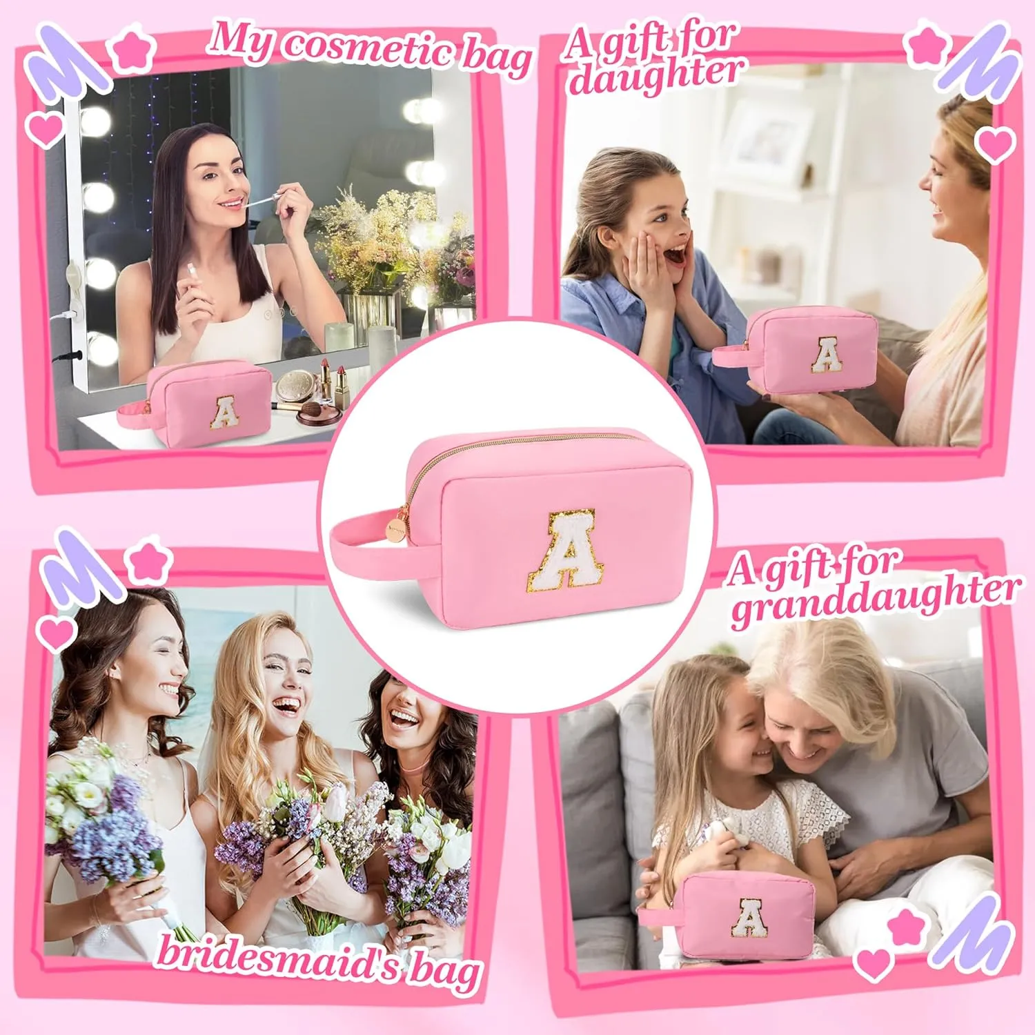 Aveniee Initial Travel Makeup Bag for Women,Monogram Cosmetic Bag Toiletry Pouch Makeup Case,Birthday Gifts for Women Best Friend Sister Teacher Mom-Pink Z