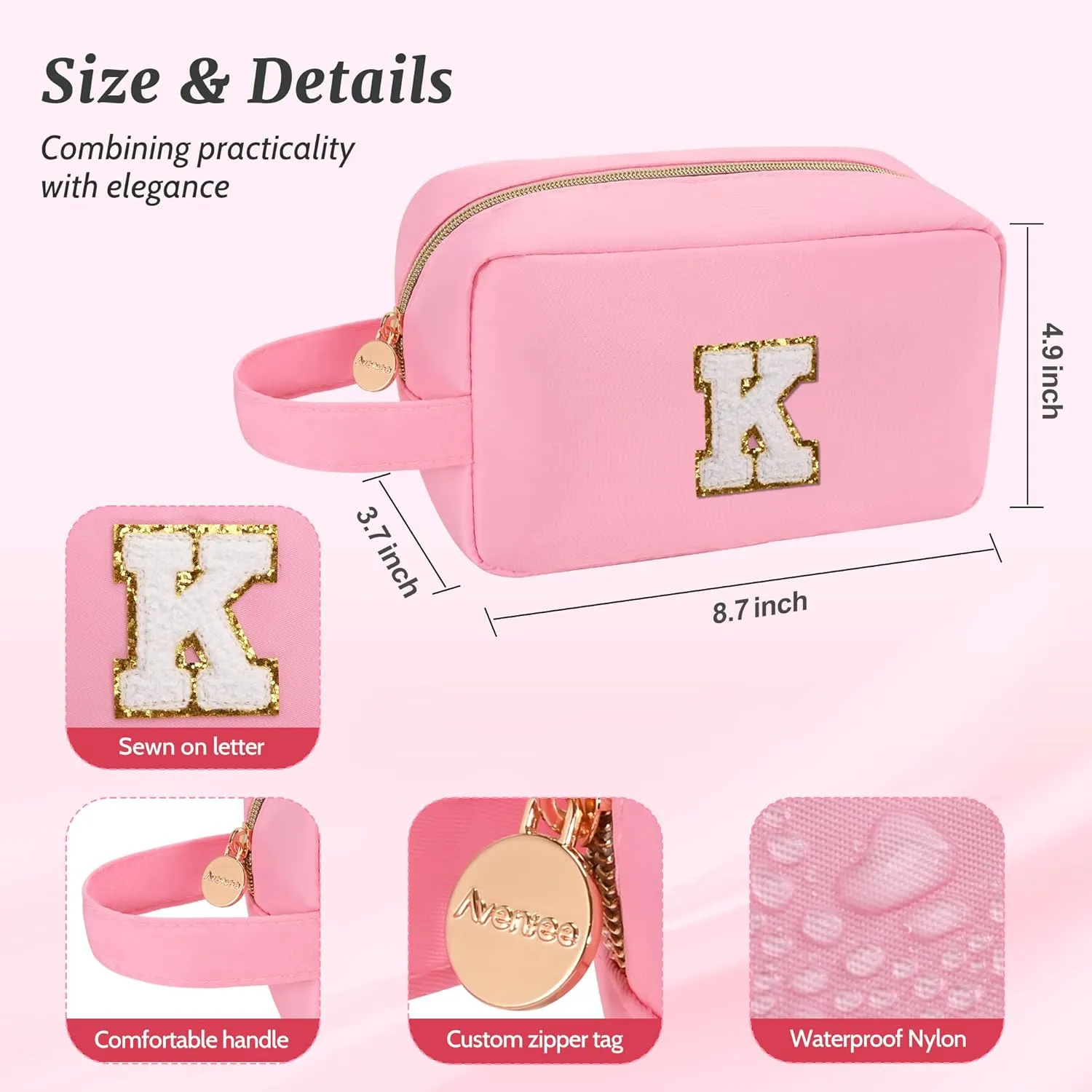 Aveniee Initial Travel Makeup Bag for Women,Monogram Cosmetic Bag Toiletry Pouch Makeup Case,Birthday Gifts for Women Best Friend Sister Teacher Mom-Pink Z