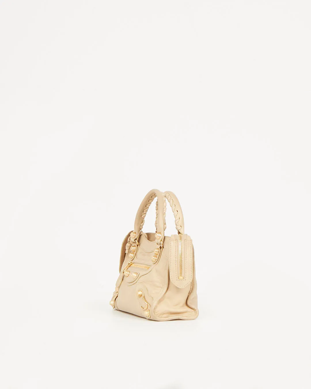 Balenciaga Beige Leather Motocross Giant 12 Mini City Bag