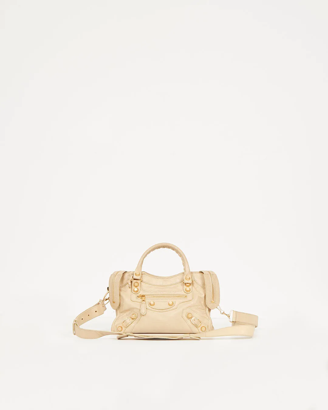 Balenciaga Beige Leather Motocross Giant 12 Mini City Bag
