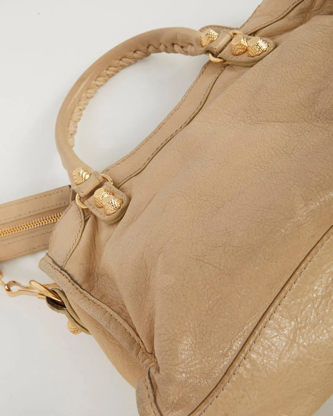 Balenciaga Beige Leather Motocross Giant 12 Mini City Bag