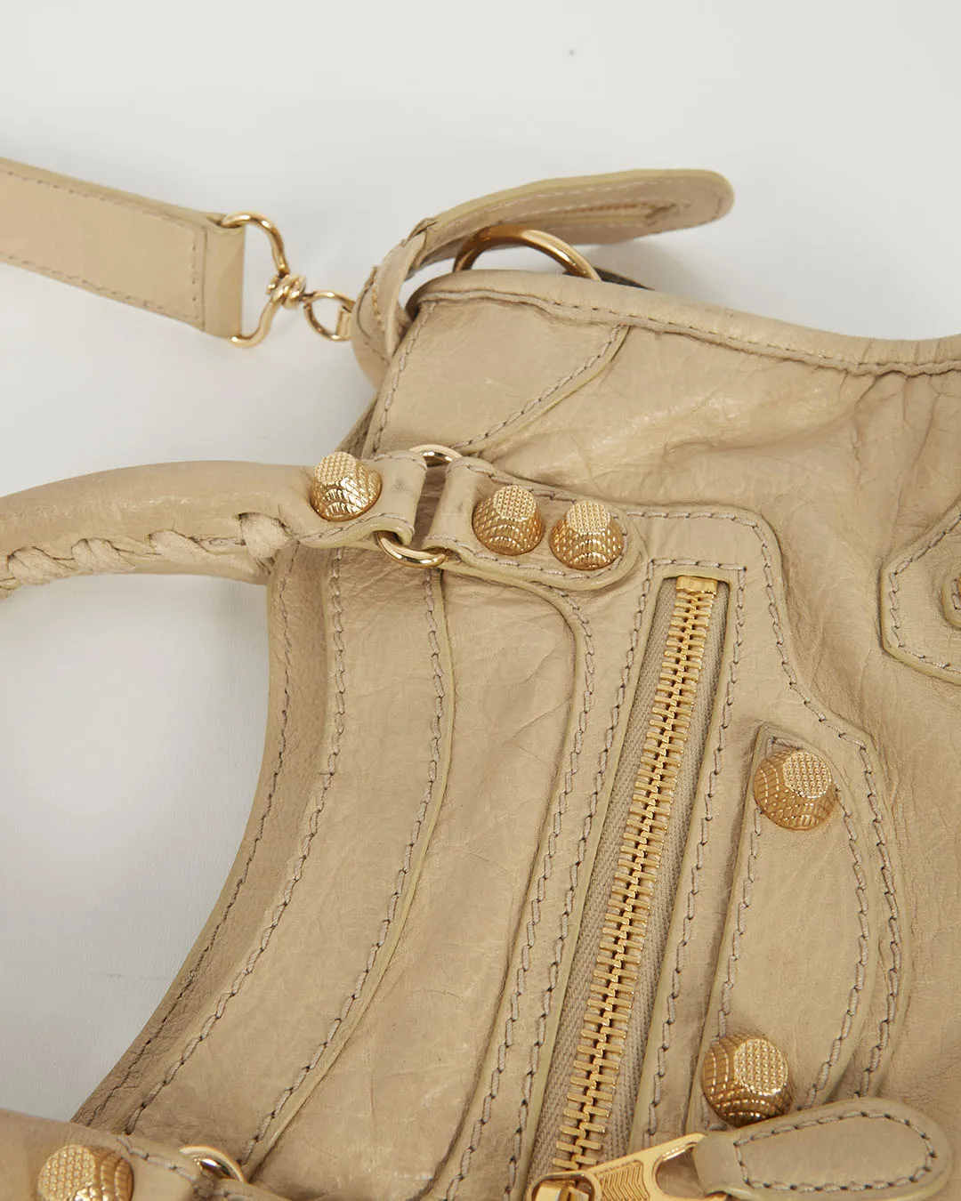 Balenciaga Beige Leather Motocross Giant 12 Mini City Bag