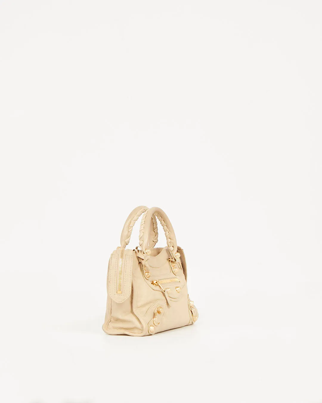 Balenciaga Beige Leather Motocross Giant 12 Mini City Bag