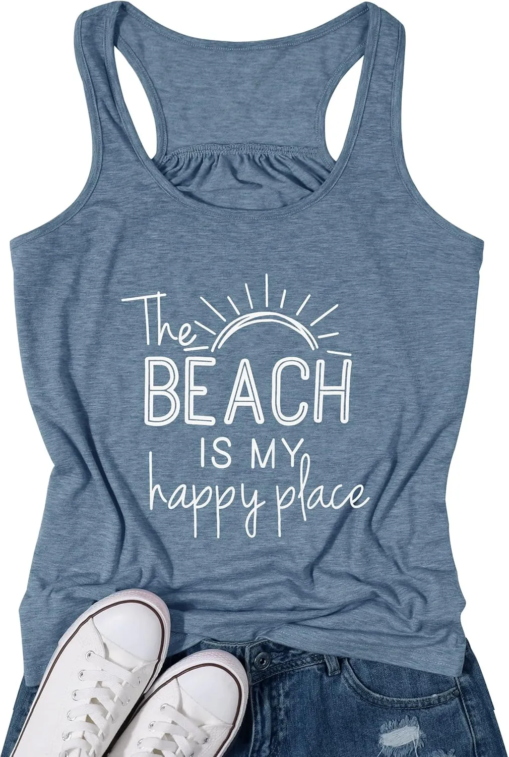 BANGELY The Beach is My Happy Place Tank Tops Women Summer Beach Tank Casual Sleeveless Vacation Shirt Camis