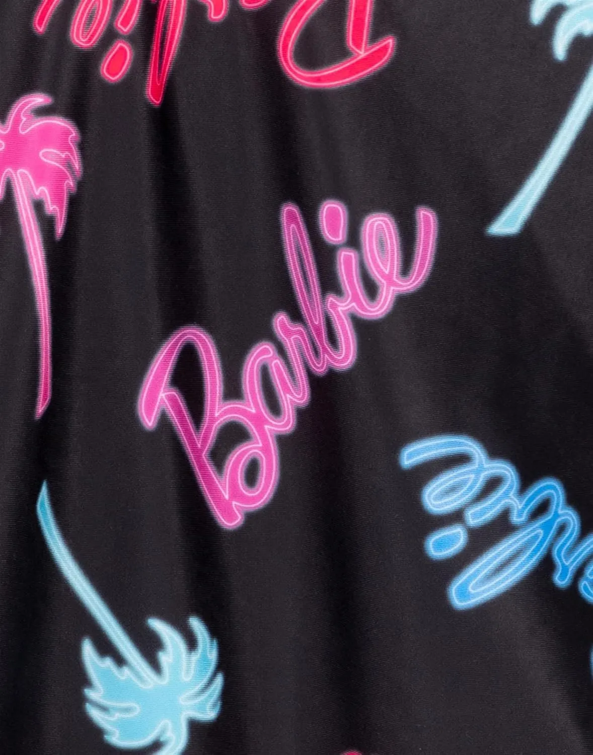 Barbie Womens Swimsuit | Ladies Black All in One Swimming Costume | Front Knot with Two Straps Cossie Palm Tree Swimwear