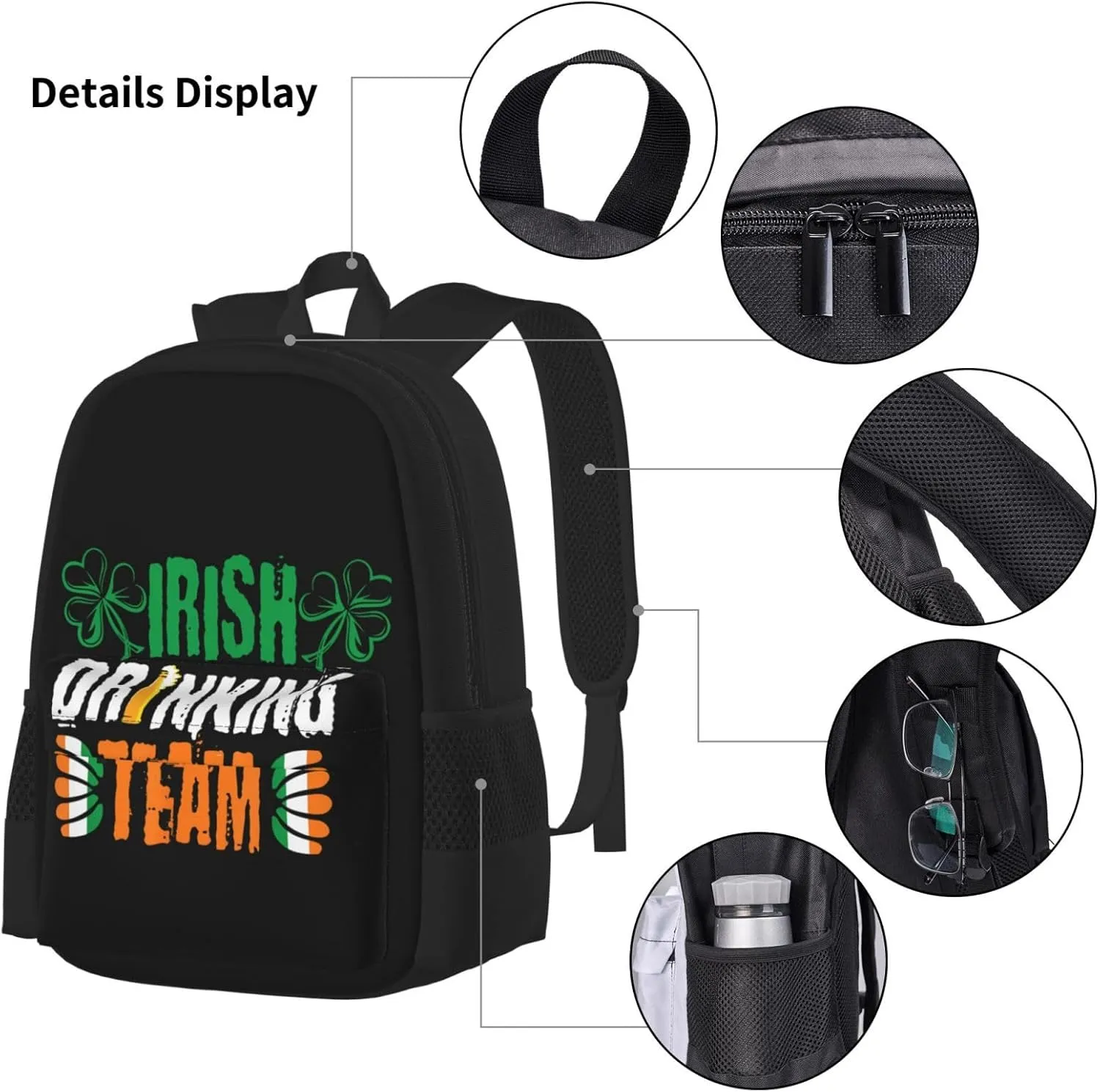 Beer Irish Drinkings Team Clover Drunk Saint Patrick's Day Multifunctional Pocket Backpack Crossbody Lunch Bag Pencil Case 3Pcs Set Large Capacity Backpack