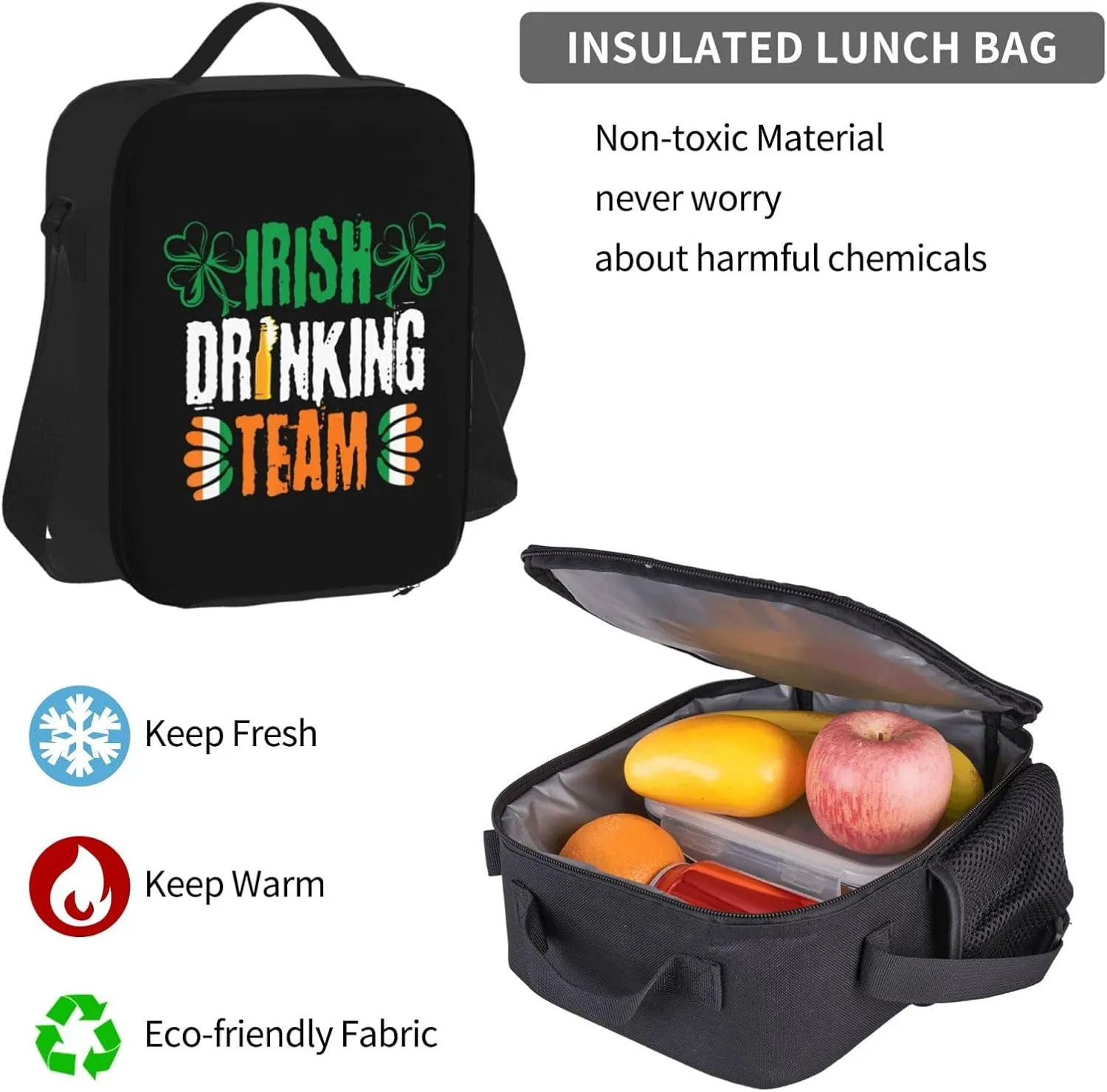 Beer Irish Drinkings Team Clover Drunk Saint Patrick's Day Multifunctional Pocket Backpack Crossbody Lunch Bag Pencil Case 3Pcs Set Large Capacity Backpack