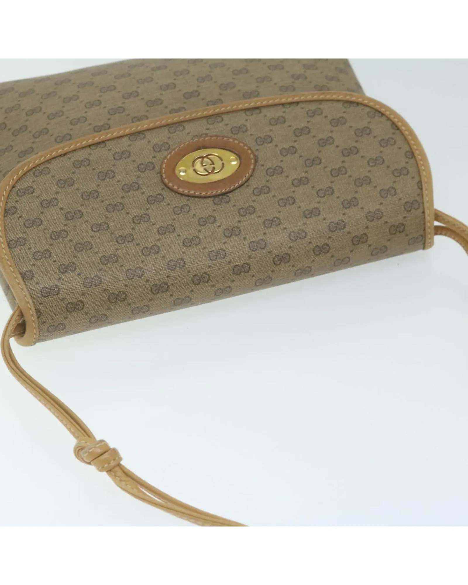 Beige Micro GG Supreme Shoulder Bag with PVC Leather and Small GG Canvas Design