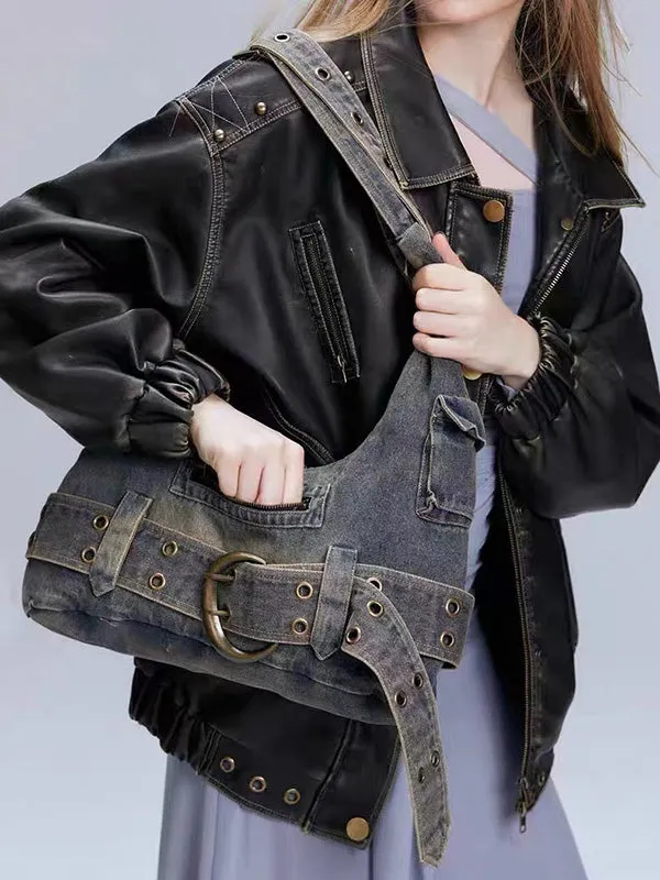 Belt Buckle Pockets Split-Joint Crossbody Bags Shoulder Bags